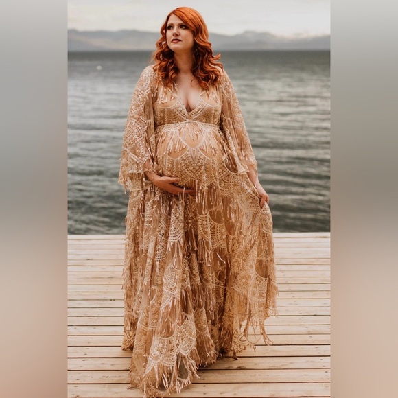 Gold sequin maternity maxi dress! Worn once. - Picture 8 of 8